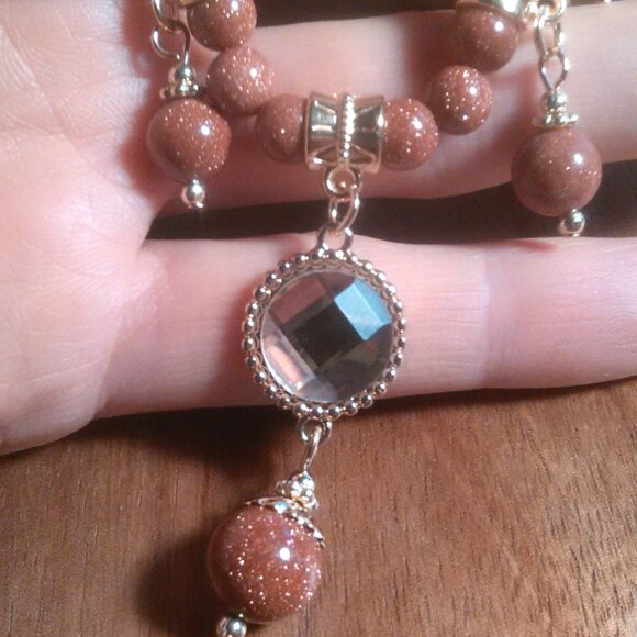 Gold Sandstone and Peach Glass Necklace - Picture 8 of 13